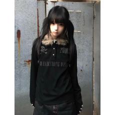 批发美式复古亚文化小众毛领拼接设计感修身<b class='q'>短款</b>长袖Polo衫打底上衣潮