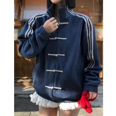 批发ins国潮三条杠拼接撞色新中式盘扣立领<b class='q'>外套</b>男女春秋季唐装<b class='q'>外套</b>潮