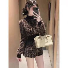 复古豹纹毛衣套装女新款秋冬大方得体穿搭一整套上衣裤子两件套