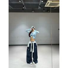 批发美式爵士舞百搭星星格纹<b class='q'>休闲裤</b>男女同款卫裤宽松直筒松紧腰长裤潮