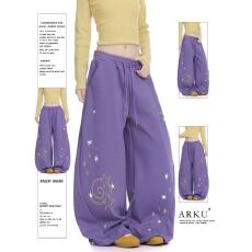 批发紫色辣妹显瘦星星印花弯刀卫裤<b class='q'>男</b>女2026美式复古阔腿休闲运动<b class='q'>裤子</b>