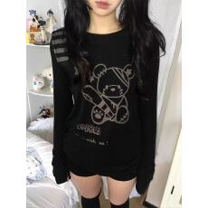 批发日系棒球小熊印花圆领长袖内搭<b class='q'>T</b><b class='q'>恤</b>女秋冬软妹百搭显瘦可叠穿上衣