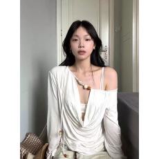 批发纯欲辣妹荡领长袖T恤女设计感串珠秋季2025<b class='q'>修身</b>新款罩衫显瘦上衣