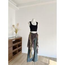 批发2025年秋季新款美式<b class='q'>街头</b>风蕾丝拼接不规则豹纹屁帘女时尚百搭绝美