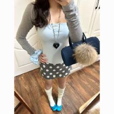 批发蓝色假两件长袖t恤女<b class='q'>秋</b>冬季新款设计感修身显瘦打底衫百搭上衣潮