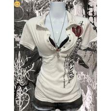 批发亚文化y2k千禧穿搭辣妹白色短袖T恤女Vintage古着修身收腰上衣ins