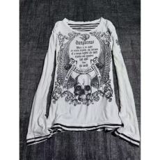 批发美式复古印花黑白条纹假两件长袖T恤y2k涩谷古着打底衫辣妹上衣女