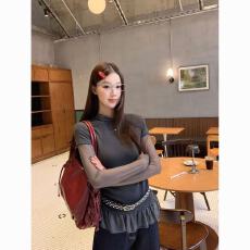批发假两件网纱拼接长袖t恤女2026年春季新款辣妹纯欲风修身打底上衣