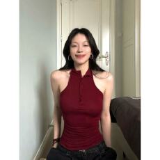 批发<b class='q'>莫代尔</b>大码胖mm女装辣妹吊带复古夏季新款无袖背心挂脖上衣外穿潮