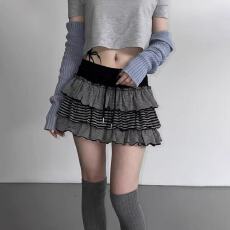 批发2026夏季<b class='q'>街头</b>辣妹撞色条纹低腰绑带半身裙女复古百搭蛋糕裙短裙