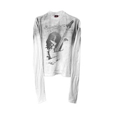 批发欧美设计感小众轻亚水洗做旧喷脏人像吉他圆领<b class='q'>长袖</b>打底衫<b class='q'>男</b>女