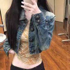 批发2026牛仔外套新款美式复古水洗时尚显瘦修身小众短款夹克上衣