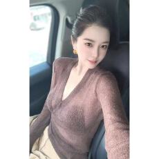 批发秋日软糯慵懒风韩系高级感超好看独特别致V领内搭针织衫上衣女