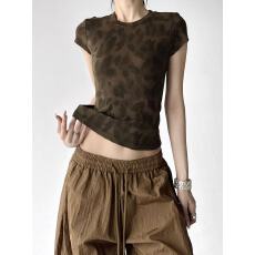 批发复古豹纹短袖<b class='q'>T</b><b class='q'>恤</b>女2026春季新款修身显瘦圆领辣妹风春装<b class='q'>个性</b>上衣