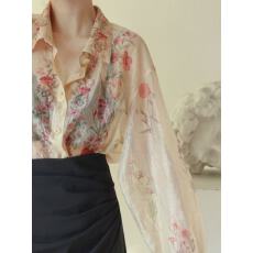 批发今年流行很美超仙雪纺<b class='q'>衬衫</b>女2026春夏新款法式高级感防晒<b class='q'>碎花</b>上衣