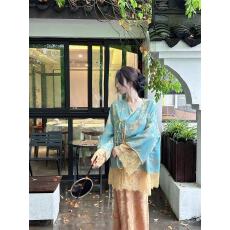 批发【点翠蓝金】新中式国风<b class='q'>蕾丝</b>拼接外披宽松慵懒风禅意外套清冷上衣