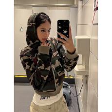 批发美式穿搭迷彩连帽<b class='q'>卫衣</b>外套女秋季简约通勤拉链<b class='q'>开衫</b>重磅情侣上衣潮