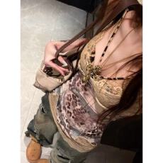 批发蕾丝复古拼接<b class='q'>吊带</b><b class='q'>连衣裙</b>夏季豹纹修身背心不规则收腰裙子辣妹上衣