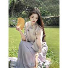 批发【念禾安】新中式提花上衣套装裙女2026春季<b class='q'>雪纺</b>长裙<b class='q'>半身裙</b>两件套