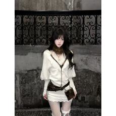 批发纯欲性感辣妹风<b class='q'>灯笼</b>袖V领连衣<b class='q'>裙</b>+设计感挂脖背心上衣两件套女春季