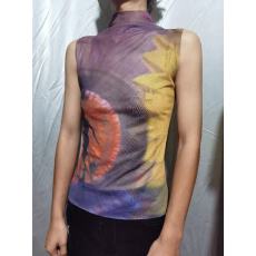 批发美式复古风夏季追<b class='q'>太阳</b>的人印花弹力网纱辣妹高领无袖背心打底衫女