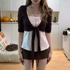 批发2026夏季韩系纯欲辣妹温柔氛围感<b class='q'>时尚</b>开衫波点吊带上衣两件套装女