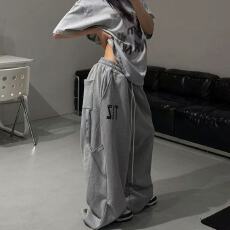 批发【高克重棉质】ins复古美式慵懒风侧绑带阔腿宽松街舞爵士休闲裤