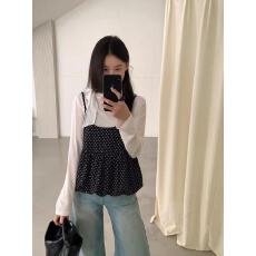 批发2026春季新款韩系显瘦波点吊带背心叠穿<b class='q'>绑带</b><b class='q'>长袖</b><b class='q'>女</b>装两件套