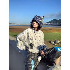 批发美式复古满印星星灰色<b class='q'>开衫</b><b class='q'>卫衣</b>女2026秋冬新款宽松情侣立领外套