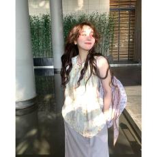 批发法式甜美小清新碎花背心<b class='q'>衬衫</b>女夏季新款度假风温柔气质上衣超仙