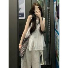 批发白色无袖吊带背心女夏季小个子漂亮<b class='q'>衬衫</b>时尚减龄洋气上衣2026新款