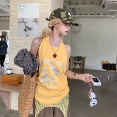 批发棉质甜酷设计感挂脖露背背心女夏季美式辣妹<b class='q'>无袖</b>宽松显瘦上衣女