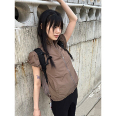 批发美式工装机能风短款防晒外套女夏季立领短袖百搭<b class='q'>休闲</b>运动夹克上衣