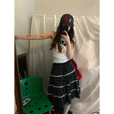 批发黑糖玫瑰~蕾丝波点蛋糕裙<b class='q'>女</b>夏季新款设计感别致甜美<b class='q'>半身裙</b>小个子