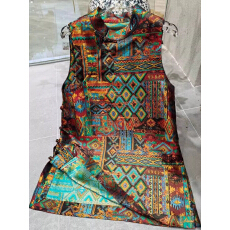 批发新中式国风爆款宋锦几何菱格马甲连衣裙夏季新款斜襟盘扣旗袍上衣