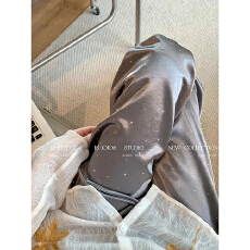 批发醋酸烫钻新中式缎面直筒裤女2026夏季新款垂感显瘦薄款<b class='q'>休闲裤</b>