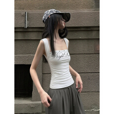 批发美式一字领字母上衣26春夏新款小众设计感<b class='q'>修身</b>显瘦显身材辣妹背心