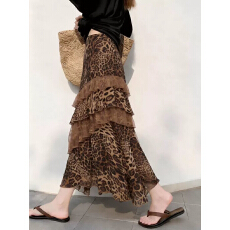批发复古豹纹荷叶边半身裙高腰显瘦垂感气质<b class='q'>百搭</b>直筒长裙2026春季新款