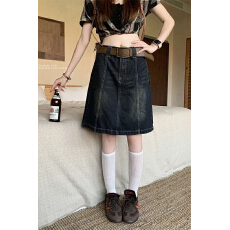 批发美式显瘦百搭牛仔鱼尾裙女新款宽松复古做旧高腰a字<b class='q'>半身裙</b>子
