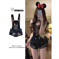 批发胖mm美式vibe复古<b class='q'>牛仔</b>背带短裤<b class='q'>女</b>y2k千禧百搭减龄可拆卸连体<b class='q'>裤</b>