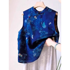 批发新中式女装蓝色提花衬衫女<b class='q'>夏</b>季2026超火国风气质高端上衣背心马甲