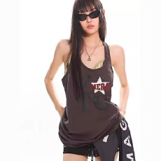 批发美式复古字母印花无袖吊带背心女夏季设计感宽松显瘦<b class='q'>街头</b>辣妹上衣