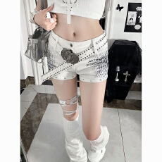 批发辣妹y2k蛇纹印花低腰牛仔超<b class='q'>短裤</b>女夏季新款设计感紧身包臀热裤子