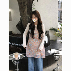 批发碎花吊带长袖打底衫套装女2026超火开春穿搭巨好看休闲独特设计感