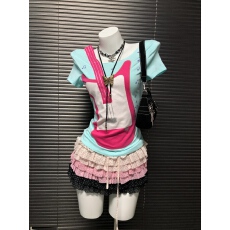 批发亚文化<b class='q'>甜美</b>复古着吉他印花短袖t恤女夏辣妹摇滚短款紧身上衣少女