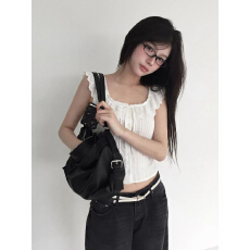 批发法式无袖衬衫蕾丝吊带背心夏<b class='q'>季</b>甜美高级感修身小飞袖方领上衣<b class='q'>女</b>