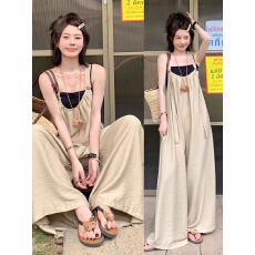 批发极简气质吊带<b class='q'>连体裤女</b>夏季新款宽松休闲慵懒风oversize背带阔腿裤