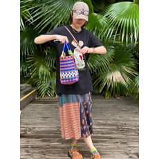 批发半身裙女2026夏季新款印花褶皱高腰显瘦<b class='q'>百搭</b>开叉多巴胺甜豆裙