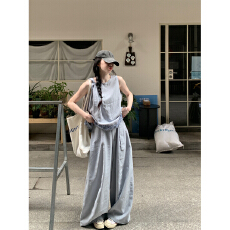 批发设计感木耳边纯色无袖背心女<b class='q'>装</b>2026年夏季显瘦垂感休闲<b class='q'>裤</b>两件套