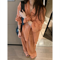 批发慵懒松弛感 休闲格子套<b class='q'>装</b>女2026年春夏季小众衬衫+阔腿<b class='q'>裤</b><b class='q'>两件套</b>